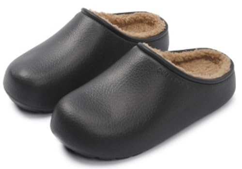 Waterproof Winter Slippers, Slip-Resistant Sole, Indoor Comfort Clogs, Unisex (BLACK, 9.5-10 US, Adult, Women, 9.5, Numeric, US Footwear Size System, Wide)