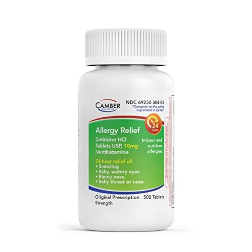 Camber Cetirizine HCI 10mg Tablets, 24-Hour Allergy Relief, Allergy Medication - 500 Count