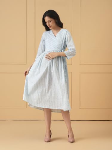 Image of The Mom Store Maternity and Nursing Dress | Pre and Post Pregnancy Dress for Womens | Zipper /Button Opening | Causal Wear | Trendy Stylish Causal Dresses for New Moms