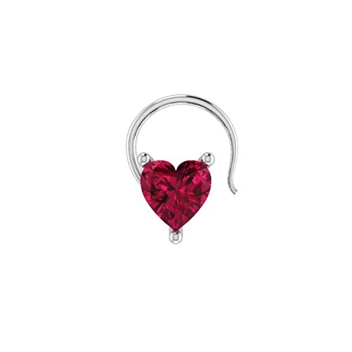 jsjewels Heart Shape Red Garnet Solitaire 925 Sterling Silver Nose Piercing Ring Stud