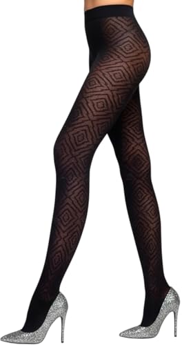 Image of ToBeInStyle Women's Strappy Zig Zag Lace Up Bandage Print Fashion Goth Tights