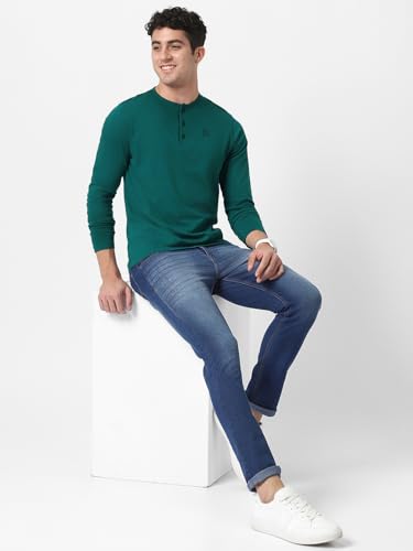 Image of Urbano Fashion Men's Solid Henley Neck Slim Fit Full Sleeve Cotton T-Shirt