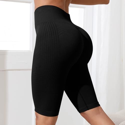 3D Compression AntiCellulite Shorts with Pockets for Women High Waisted Butt Lifting Yoga Pants Workout Tummycontrol (M) Black - 3