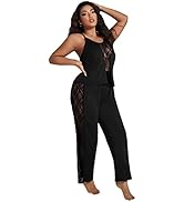 OYOANGLE Women's 2 Piece Plus Size Lace Pajama Set Pjs Sleepwear Set Lounge Sets V Neck Cami Top ...