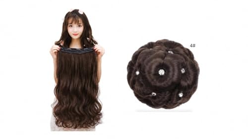 Image of Pack of 2, Stylish Dark Brown Women's Synthetic Curly Hair Extension with Bridal Hair Bun Juda Hair Extension Synthetic Curly (5 Clips Curly Natural Black Brown)