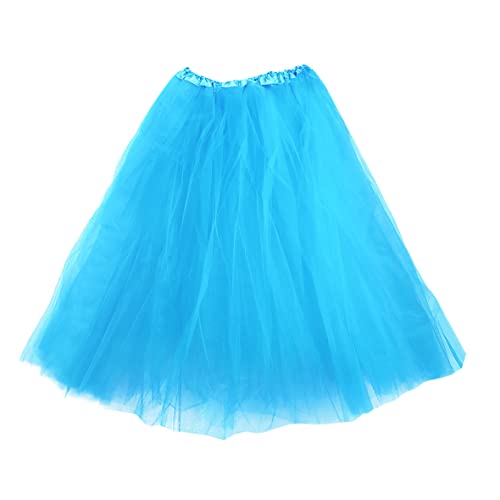 Carnavalife Tutu Falda Elástico para Mujer Niña, Falda Purpurina Brillante, Falda de Tul de 3 Capas de Longitud 30cm 40cm 70cm, Falda Ballet para Disfraces Danza (40cm, Azul)