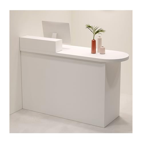 Escritorio de recepción con cerradura, ahorro de espacio, para tiendas minoristas y salones de belleza, acabado de roble, 110 cm de longitud