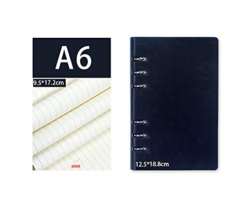 ZumZup Cahier à spirales avec couverture Similicuir 6 Anneaux Carnet Journal avec Ligné Rechargeable Dossier de Conférence Notebook Carnet de Voyage Carnet de note A6 200 pages Noir Cover