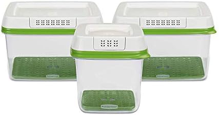 Rubbermaid 3-Piece Produce Saver Containers for Refrigerator with Lids for Food Storage, Dishwasher Safe, Clear/Green