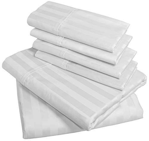 AMERICAN PILLOWCASE 100% Egyptian Cotton Luxury Striped 540 Thread Count 6-Piece Sheet Set with Wrinkle Guard - King, White