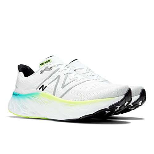 New Balance Men's Fresh Foam X More V4 Running Shoe, White/Electric Teal, 9 Medium US