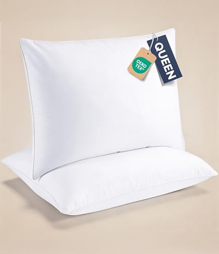 Image of CGK Linens Ultra Thin Flat Pillows for Sleeping - Queen Size Pillows Set of 2 - Soft, Cozy Down Alternative Bed Pillows for Back & Stomach Sleepers - Low Density, Low Loft Support - 20 inch x 30 inch - White