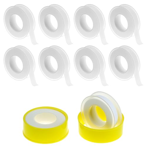 QWORK® Cinta de PTFE 15mm x 12m, Pack de 10 Rollos – Cinta Selladora de Roscas Impermeable para Fontanería, Grifos y Tuberías de Gas – Sellado Hermético Antifugas de Alta Resistencia