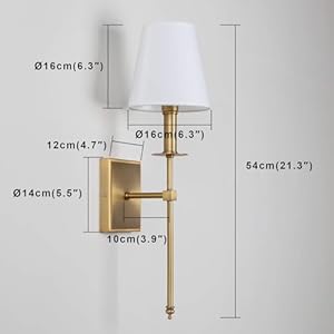 PERMO Set of 2 Classic Rustic Industrial Wall Sconce Lighting Fixture with Flared White Textile Lamp Shade and Antique Brass Tapered Column Stand, Hardwired, E26 Base PERMO Set of 2 Classic Rustic Industrial Wall Sconce Lighting Fixture with Flared White Textile Lamp Shade and Antique Brass Tapered Column Stand Hardwired E26 Base