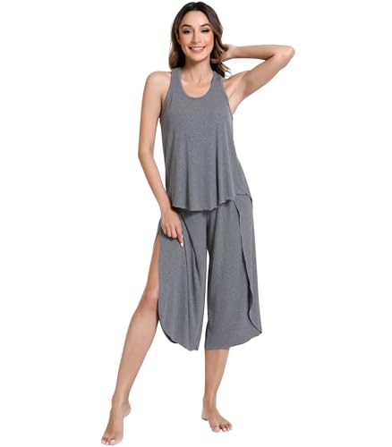 Image of NACHILA Bamboo Viscose Pajamas for Women Racerback Tank Capri Set