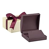 ALLUREPACK Dome-Shape Leather Large Earring/Pendant/Neckless Box for Men & Women - Earring Box for Earrings, Studs, Necklace/Pendant - Jewelry Gift Box Cream Ribbed Outer Box & Matching Bow Ribbon