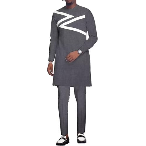 African Traditional Clothes Dashiki Suit for Men Long Sleeve Patchwork African Mens Outfit 2 Piece Male Formal Attire