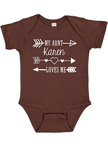 Rocket Bug My Aunt Loves Me Personalized Baby Bodysuit - Customized with Name (N (0-3 months), Brown)