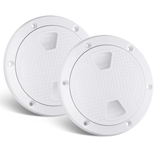 Amarine Made 2 Pack of 4 inch Boat Round Non Slip Inspection Hatch,Detachable Cover and Pre-drilled Holes in Deck Plate (4 in White)
