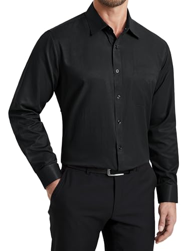 HISDERN Camisa Negra Hombre Manga Larga Slim Fit Antiarrugas Estilo Formal Camisas para Boda Negocios Oficina XL