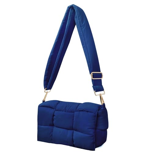 Image of Shoulder Bag Lightweight Puffer Tote Crossbody Bag Handwoven for Women | waterproof nylon, durable, soft padded texture, versatile for travel, work, weekend, everyday, adjustable strap