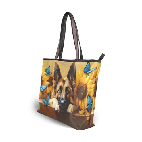 Bolso tote lindo para mujeres con diseño de perro pastor alemán, bolso de mano duradero con cremallera para uso diario miniatura 6