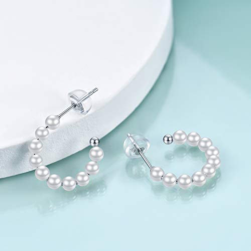 925 Sterling Silver Small Pearl Hoop Earrings For Women Gilrs (Silver-11Mm) #TOP2