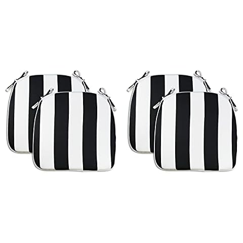 Fabritones Outdoor Seat Cushions Black Stripe Set of 4 Patio Chair Cushions with Ties 16x17 Inch Square Chair Pads Cover