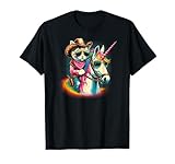 Whimsical Wear Cowboy Cat Riding Unicorn Fun T-Shirt