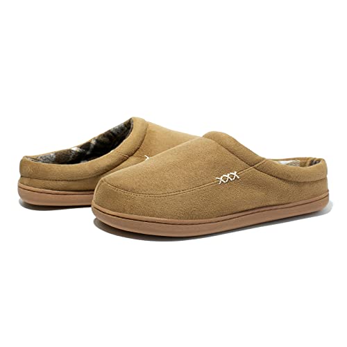 Image of NewDenBer Men's Warm Memory Foam Suede Plush Fleece Lined Slip on Indoor Outdoor Clog House Slippers