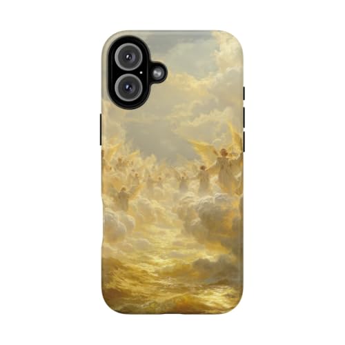 Coque rigide iPhone 16 Plus mate Golden Angels anti-traces et antichoc