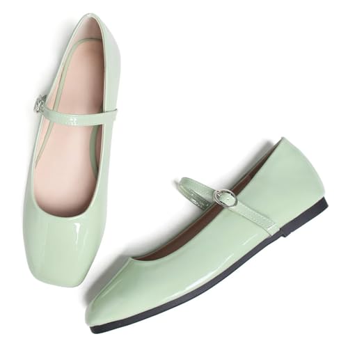 Stunner Women's Mary Jane Flats Fashion Square Toe Soft Ballet Flats Comfort One Line Strap Dress Flats