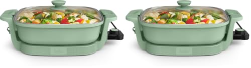 Image of bella Make & Take Electric Skillet, Fits-anywhere kitchenware, EverGood Ceramic Coating, Adjustable Temperature & Dishwasher-Safe Tempered Glass Lid, Cast Aluminum Base, 1200 Watt, Seaglass