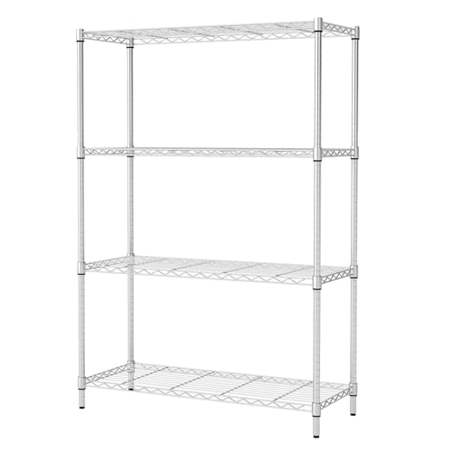 Image of BestOffice | 4-Tier Wire Storage Shelves | 36x14x54 | Chrome | with Adjustable Racks | Heavy-Duty Metal Shelf, Holds Upto 1000 lbs | No-Tool Assembly | Ideal for Home & Garage Shelving