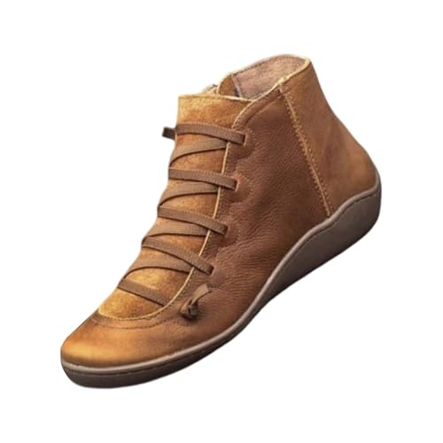Fall Ankle Boots for Women No Heel 2024, New Arch Support Boots Fashion Lace Up Side Zipper Retro Ankle Booties, Comfortable Slip On Flat Low Heel Boots