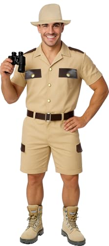 FIESTAS GUIRCA | Costume d'Explorateur Safari Adulte (52-54/L) - Chapeau, Chemise, Ceinture et Pantalon - Costumes d'Aventurier pour Carnaval et Fêtes Déguisées - Homme - Beige et Marron