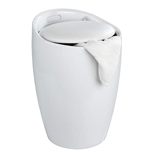 Tabouret de Douche avec Sac à Linge intégré Blanc