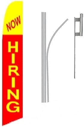 NEOPlex - "Now Hiring" Complete Flag Kit - Includes 12' Swooper Feather Business Flag With 15-foot Anodized Aluminum Flagpole AND Ground Spike
