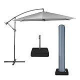 VonHaus Parasol with Weatherproof Fabric Base & Cover, 3M Cantilever Banana Umbrella for Outdoor, Garden, Patio, Sunshade Canopy with Hand Crank, Tilt & Rotate Function - Grey