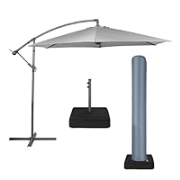 VonHaus Parasol with Weatherproof Fabric Base & Cover, 3M Cantilever Banana Umbrella for Outdoor, Garden, Patio, Sunshade Canopy with Hand Crank, Tilt & Rotate Function - Grey