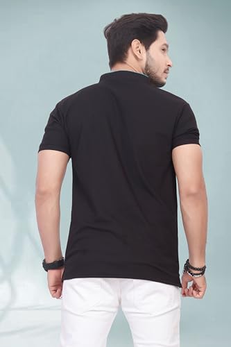 Image of BAGHADBILLO Men's and Boy's Polyster T-Shirt with Mandarin Collared Neck Half Sleeves Closuer Button and Regular Fit | Polo t Shirt for Man
