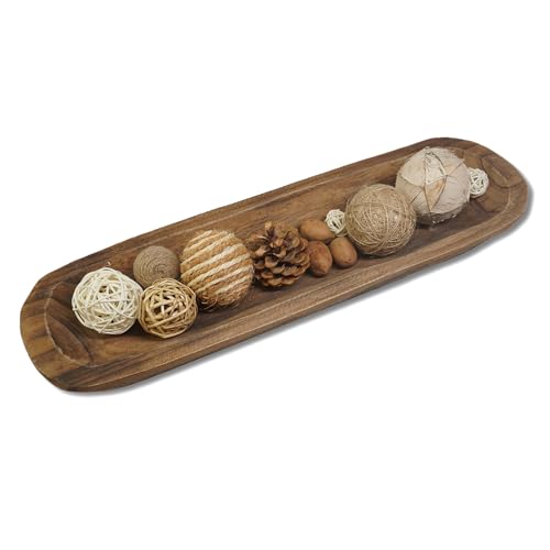 S-SNAIL-OO Decorative Bowl Vintage Wooden Dough Bowls Hand Carved Farmhouse Country Restaurant Cafe Decoration Place Bread Fruit Aromatherapy. (20x6x2in)