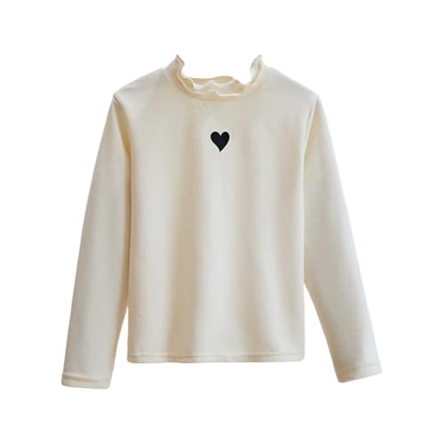 Girls Cotton Shirts Ruffle Neck Long Sleeve Cute Heart Shirts Teen Soft Comfort Fall Winter Warm Underwear Clothes