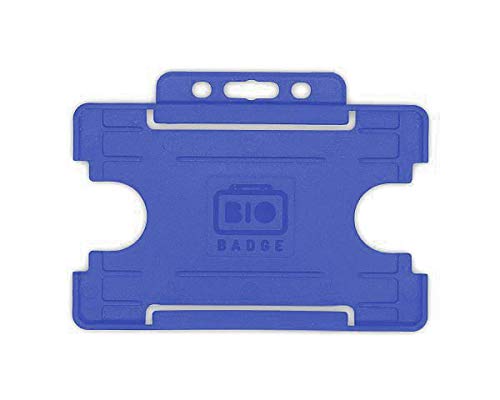 BioBadge Mid Blue ID Card Holder OpenFaced for ID Badge Landscape 100 Pack
