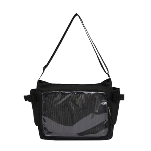 Ita Bag - Bolso bandolera de PVC con ventana transparente para alfileres e insignias, bonita bolsa inspirada en Japón para mujer, Black