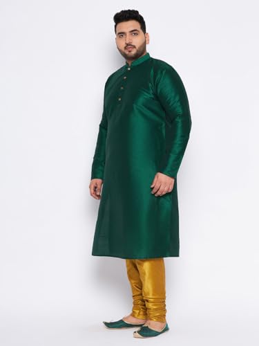Image of Vastramay Plus Men's White Silk Blend Kurta Pyjama Set VPLUSMKWH001nPBL 44 | Independence Day