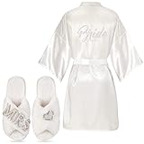Mepase 2 Pcs Personalized Initial Bride Slippers and Bride Robe Mrs Slippers Bridal Robe Bridal Shower Gifts for Wedding Day(7-8,Heart)