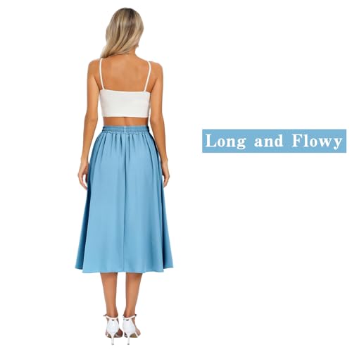 Maxi Skirts for Women with Pockets Long Midi Length Casual Skirt for Beach Party Holiday Blue2
