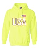 Go All Out Medium Safety Green Adult USA National Pride Sweatshirt Hoodie