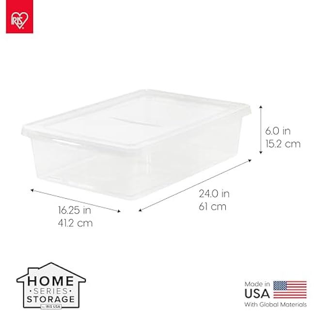 IRIS USA 6-Pack Storage Bins with Lids, 28 Quart, Clear Stackable Containers Box Organize Shoes Closet Shelves Clothes Blankets Towels - BPA-Free Plastic